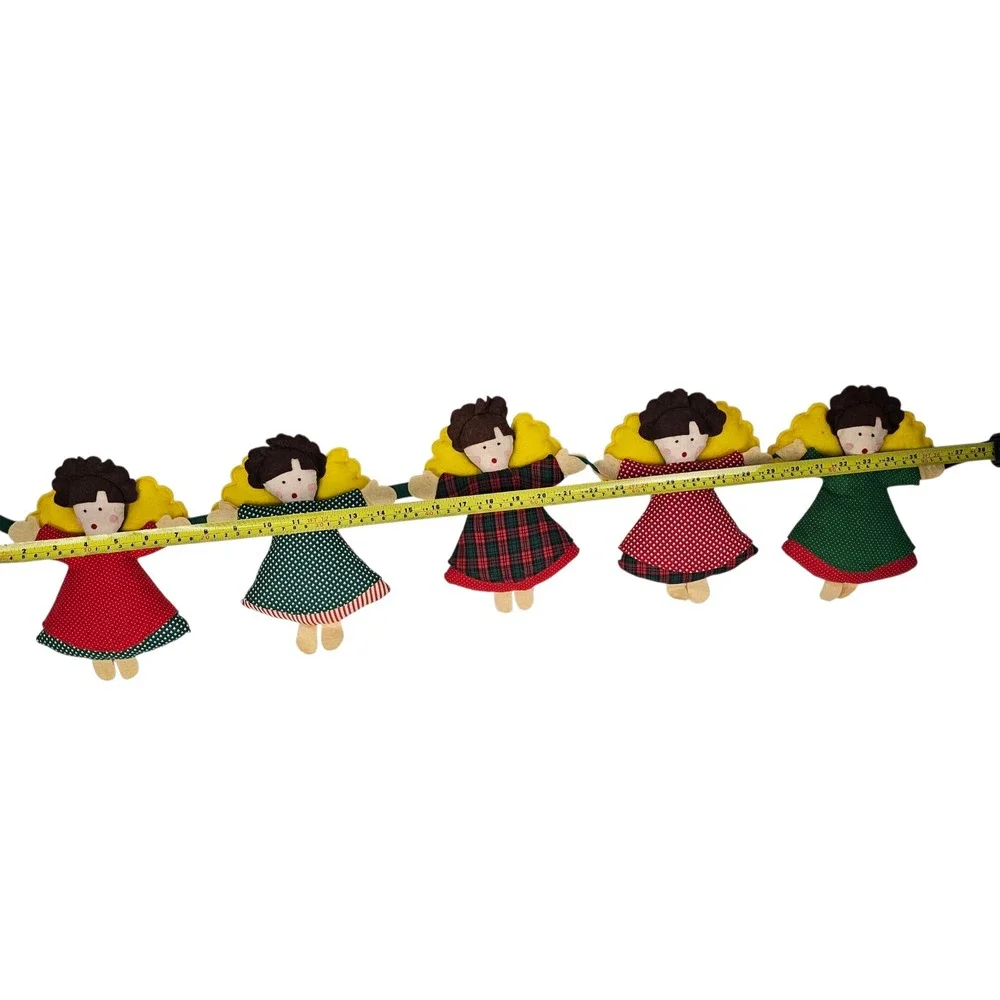 Vintage Style Fabric Angel Christmas Garland Set of 2 Red‎ Green Plaid Folk Art